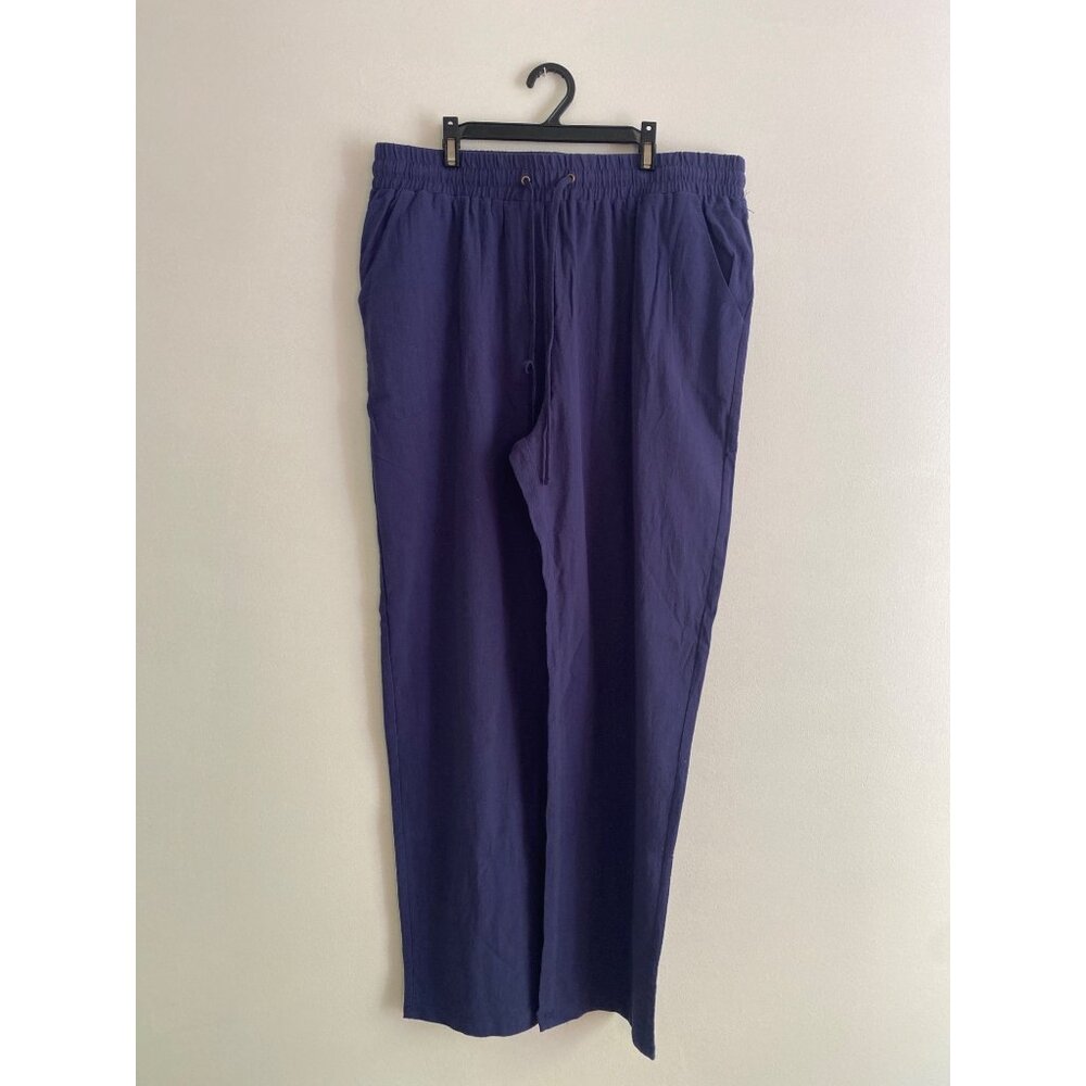 Navy Blue Polyester Casual Pants With Elastic Waist & Drawstring Size XL